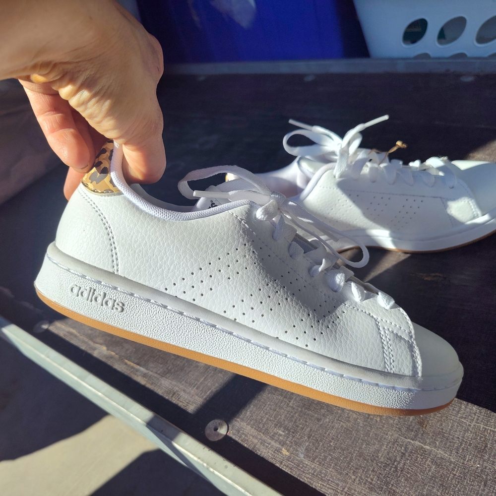 Adidas White Leather Sneakers with Gold Details